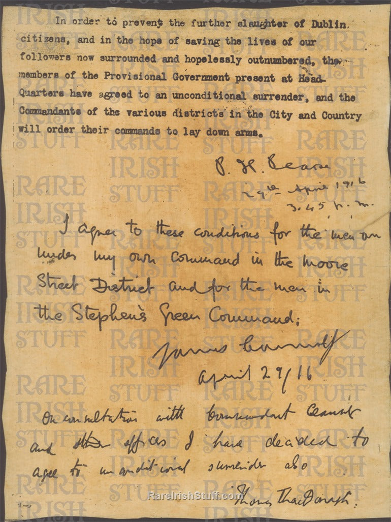 1916 Easter Rising Surrender Notice, Pearse, Connolly, McDonagh