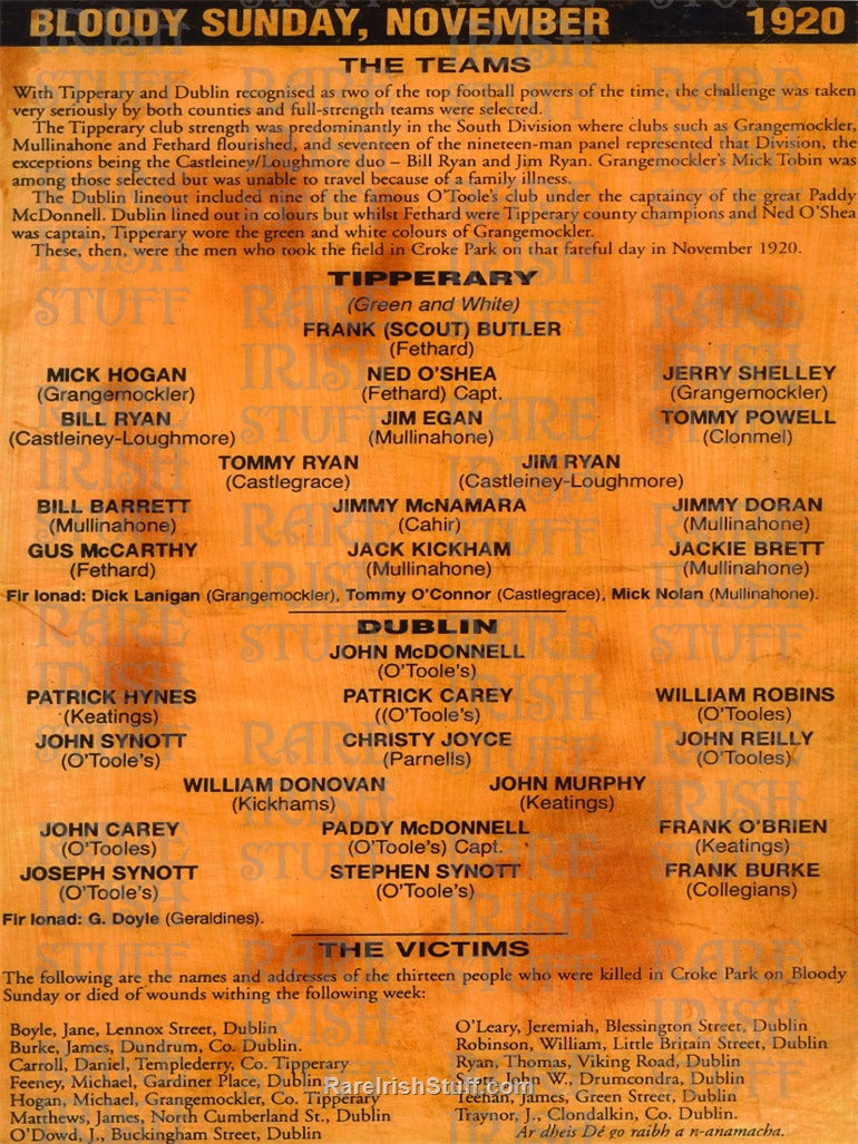 Bloody Sunday Memento, Tipperary V Dublin, Croke Park 1921