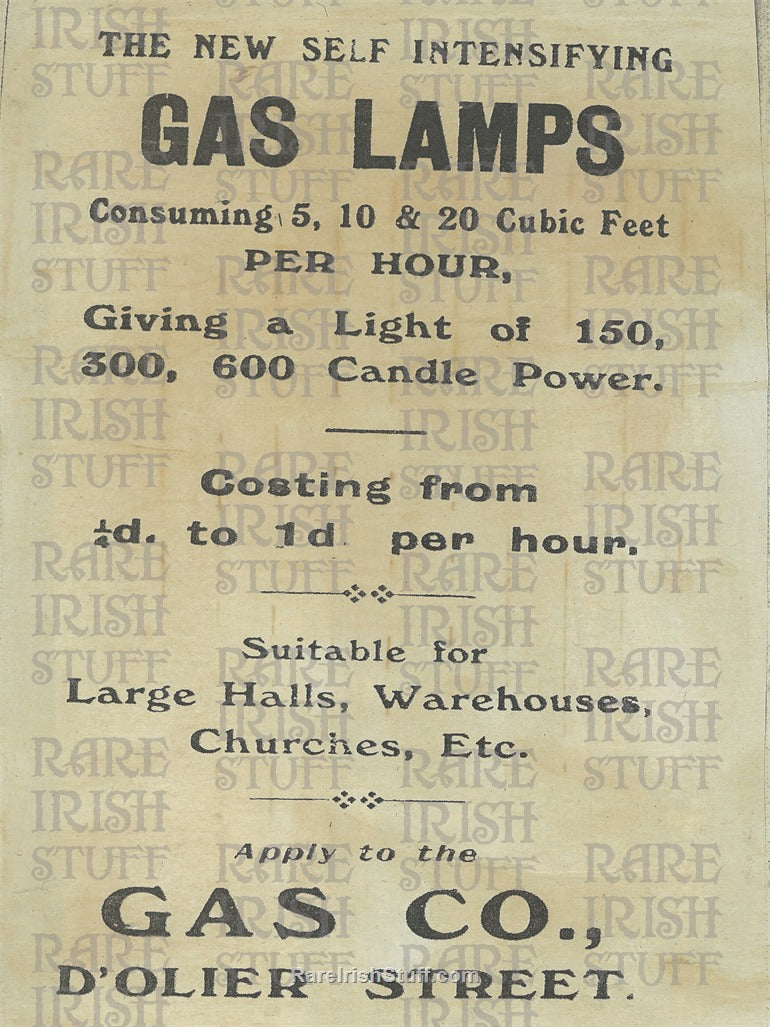 Gas Lamps for sale, Dolier Street, Dublin, 1902