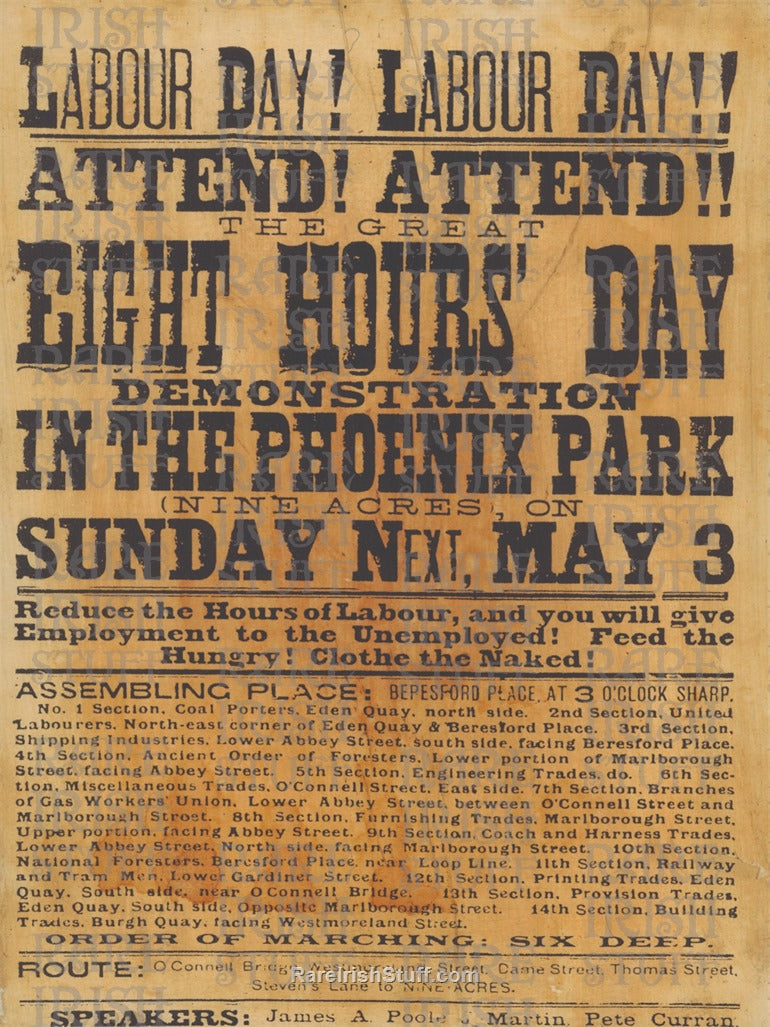 Protest Poster, Labour Day, Phoenix Park, Dublin, 1891