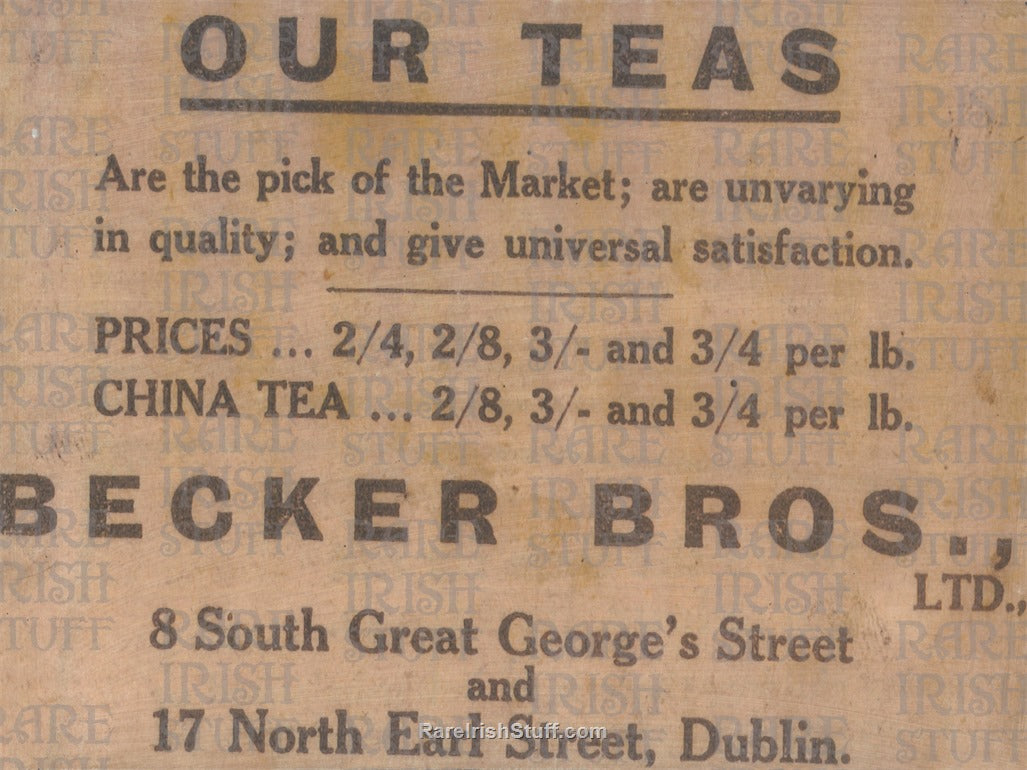 Irish Tea Advertising Poster - Becker Bros Ltd, Dublin, 1952