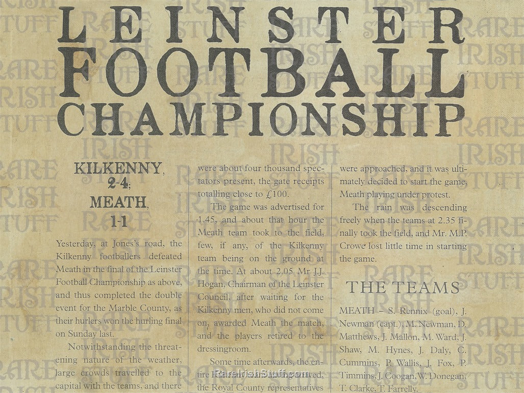 GAA Leinster Football Championship Match Report - Kilkenny V Meath, 1911