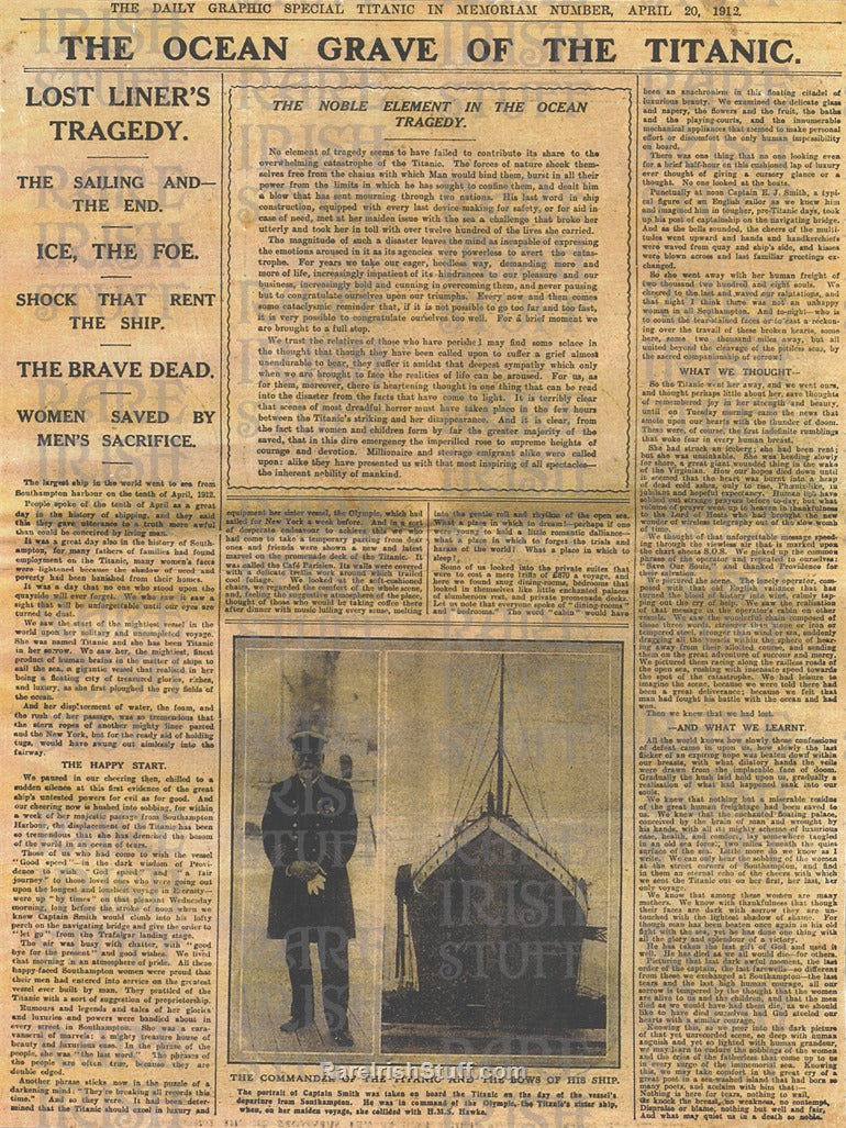 Titanic Newspaper report on Captain John Smith, Cabins, Lifeboats etc, 20th April 1912