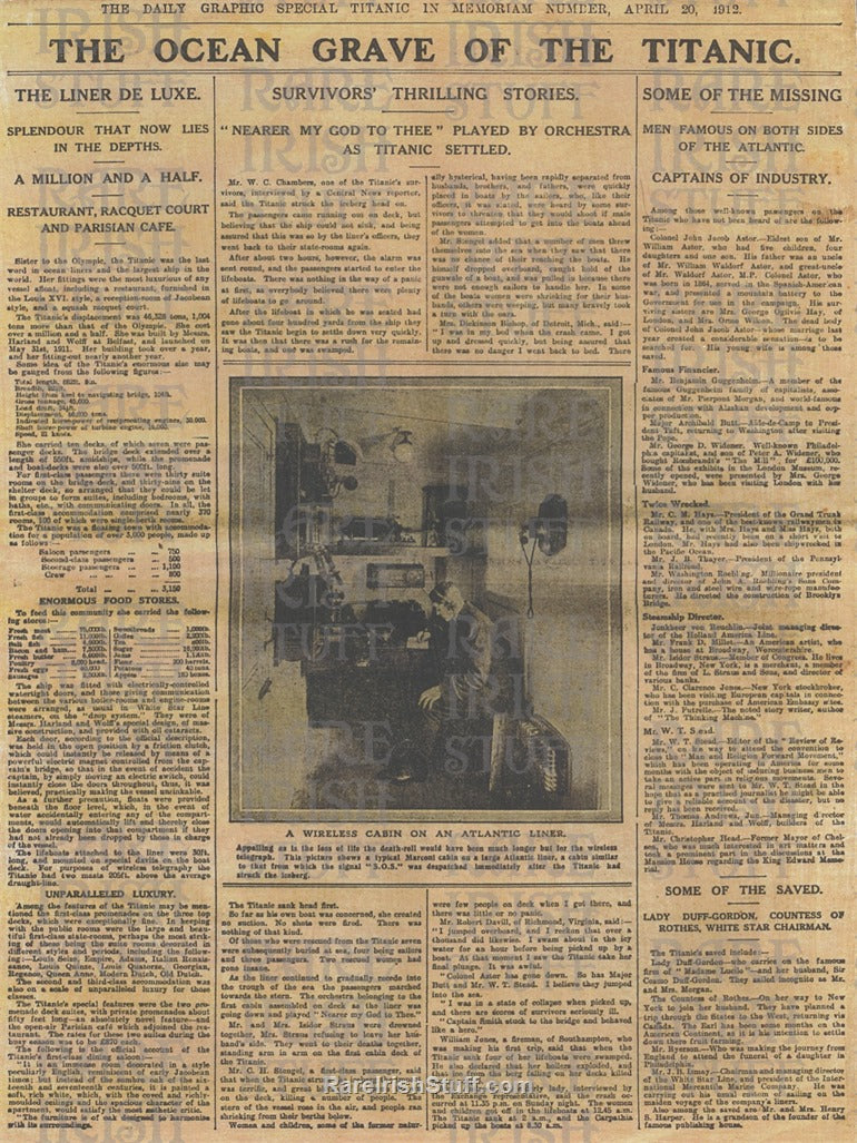 Titanic Newspaper Report, Witness Statements, Missing Passengers List, 20th April 1912