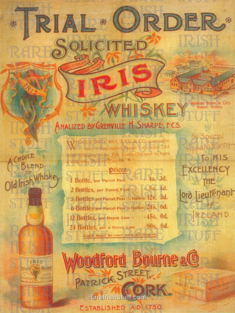 A Choice Blend of Old Irish Whiskey - Woodford Bourne & Co., Patrick Street, Cork, 1750