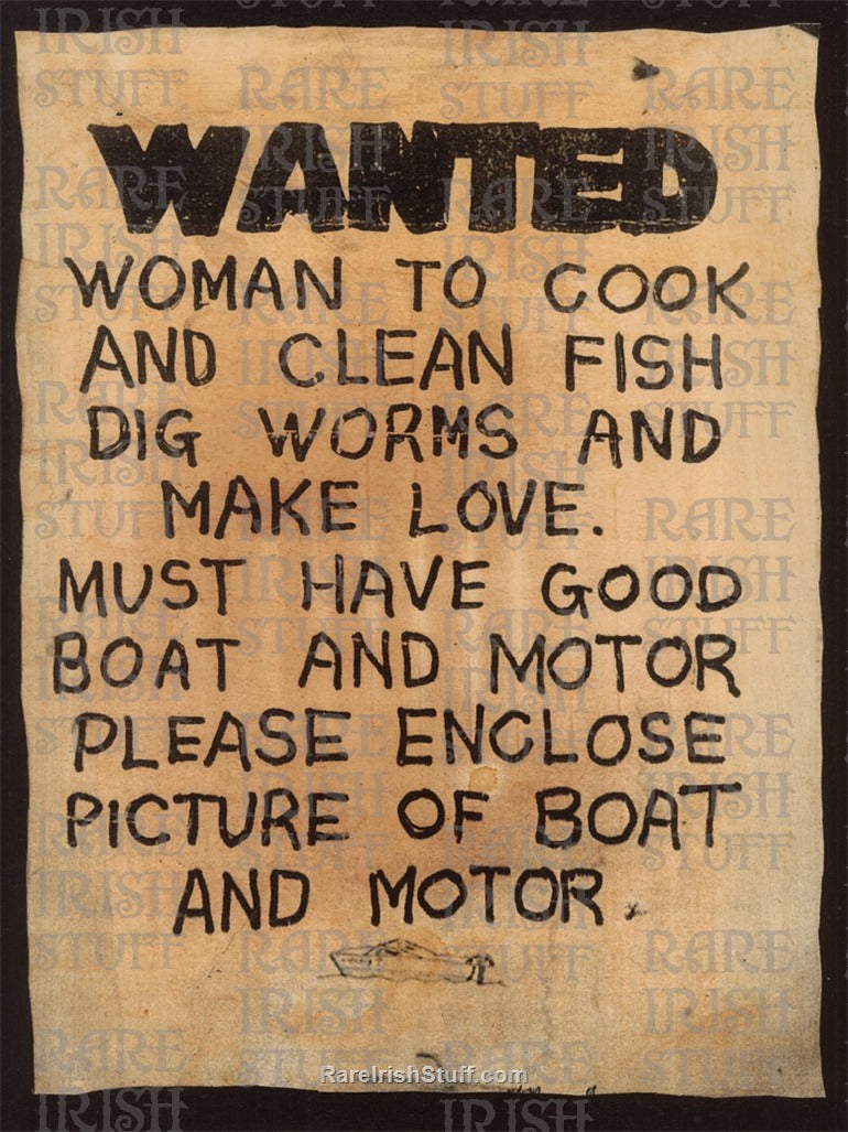 "Woman Wanted" - Old Irish Pub Notice