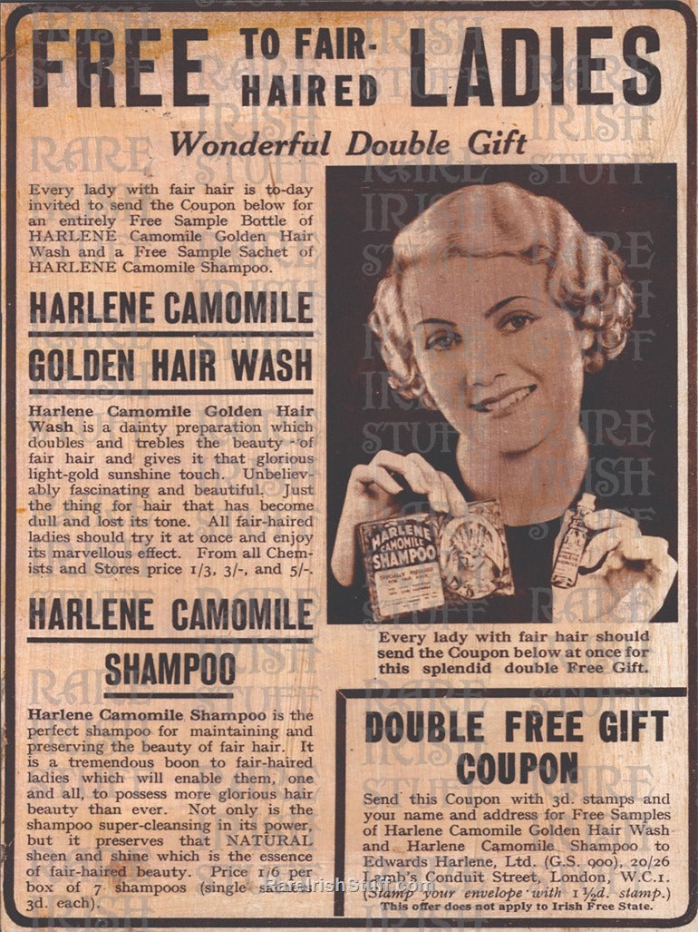 Golden Hair Wash - Free to Fair Haired Ladies, 1930's
