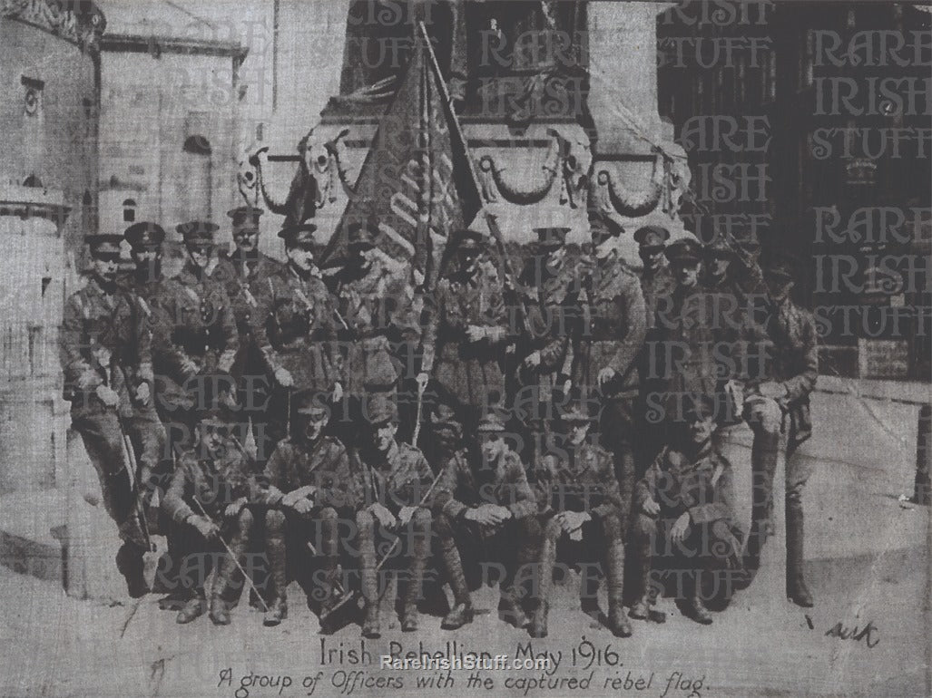 British Officers with captured 'Irish Republic' flag, O'Connell Street, 1916