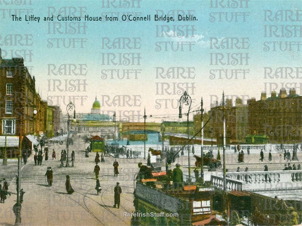 River Liffey & Customs House, O'Connell Bridge, Dublin, Ireland 1896