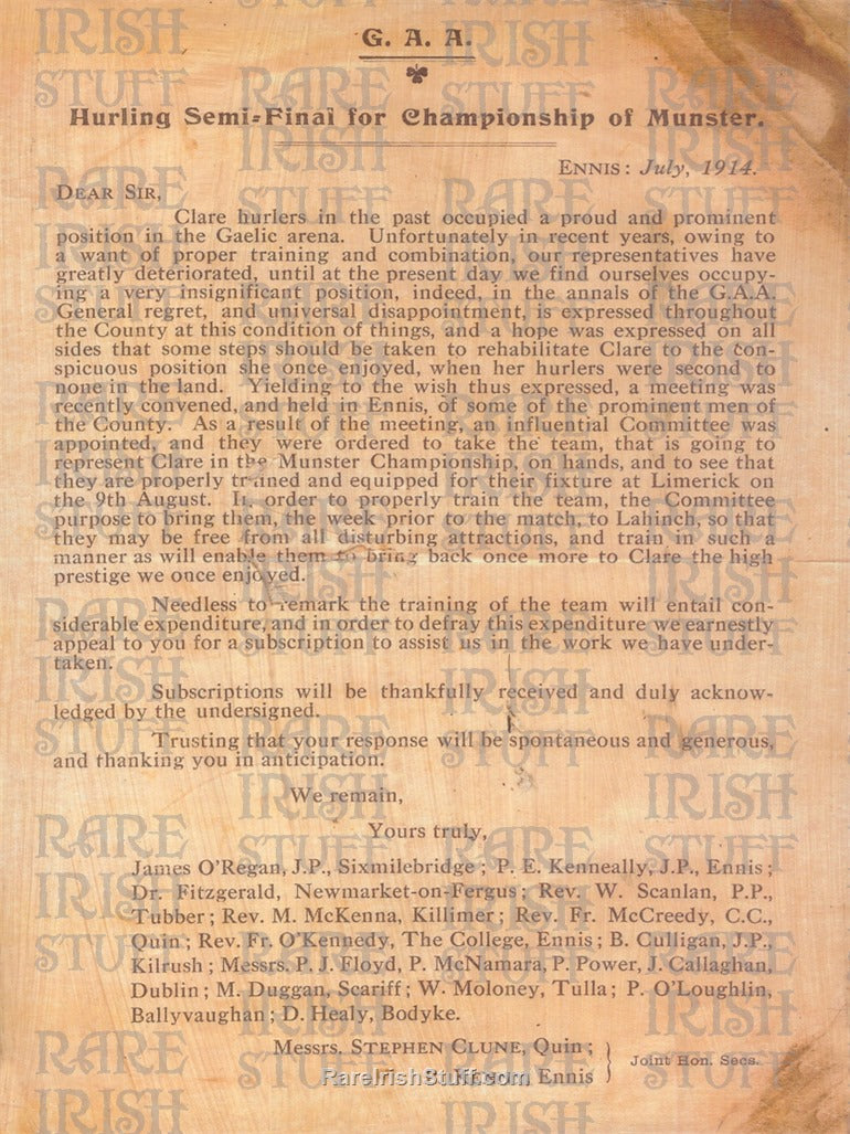 GAA Munster Hurling Semi Final Munster - Ennis vs Clare, 1914