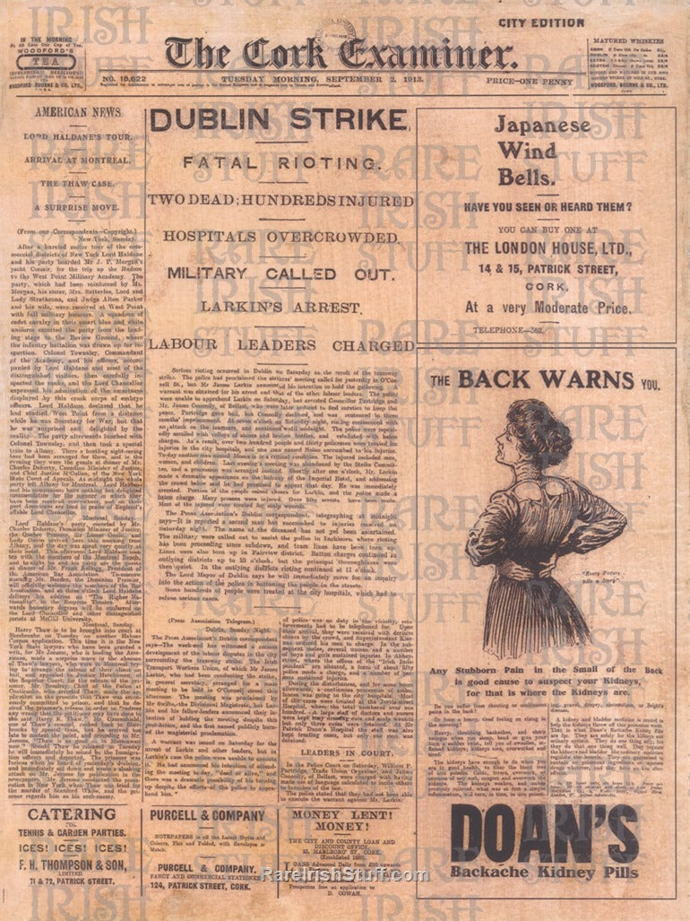 The Cork Examiner, James Larkin, Dublin Strikes, Metropolitan Police, 1913