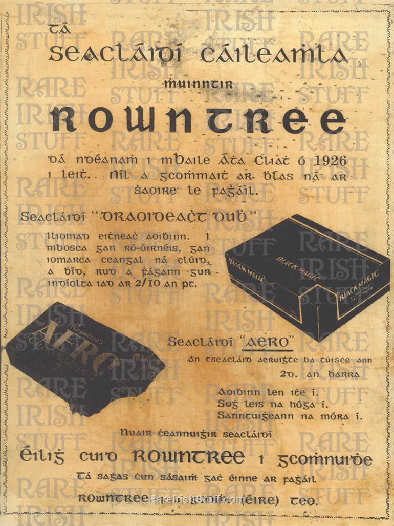 Rowntree Sweets Advertising Poster in Irish, 1926