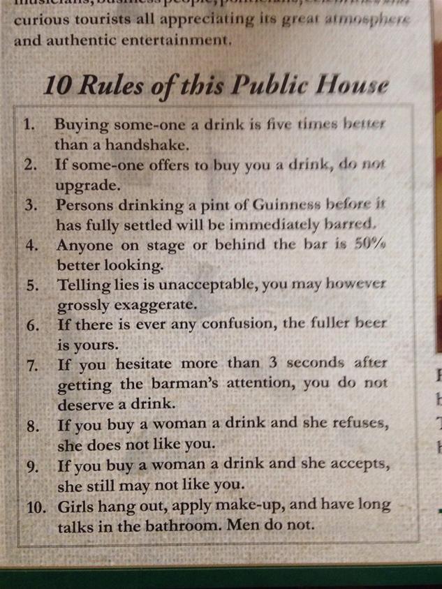 10 Rules of this Pub from 'The Merry Ploughboy', Rathfarnham.