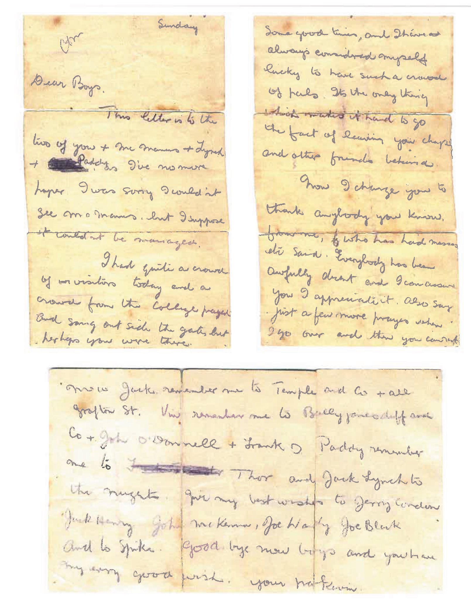 Kevin Barry letter sold in 2010