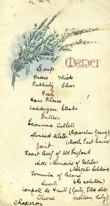 Michael Collins & Treaty Delegation Menu & Memorabilia 1921
