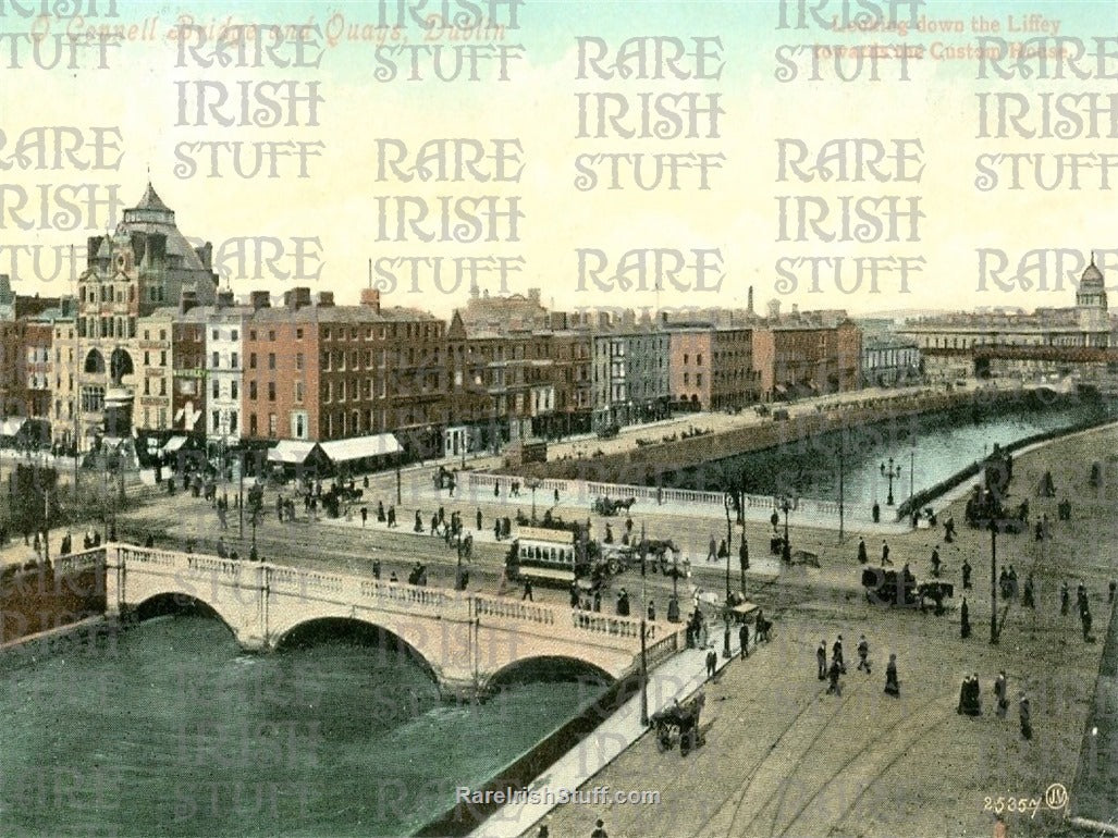 O'Connell Bridge & Quays, Dublin, Ireland 1920