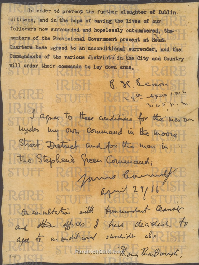 1916 Easter Rising Surrender Notice, Pearse, Connolly, McDonagh