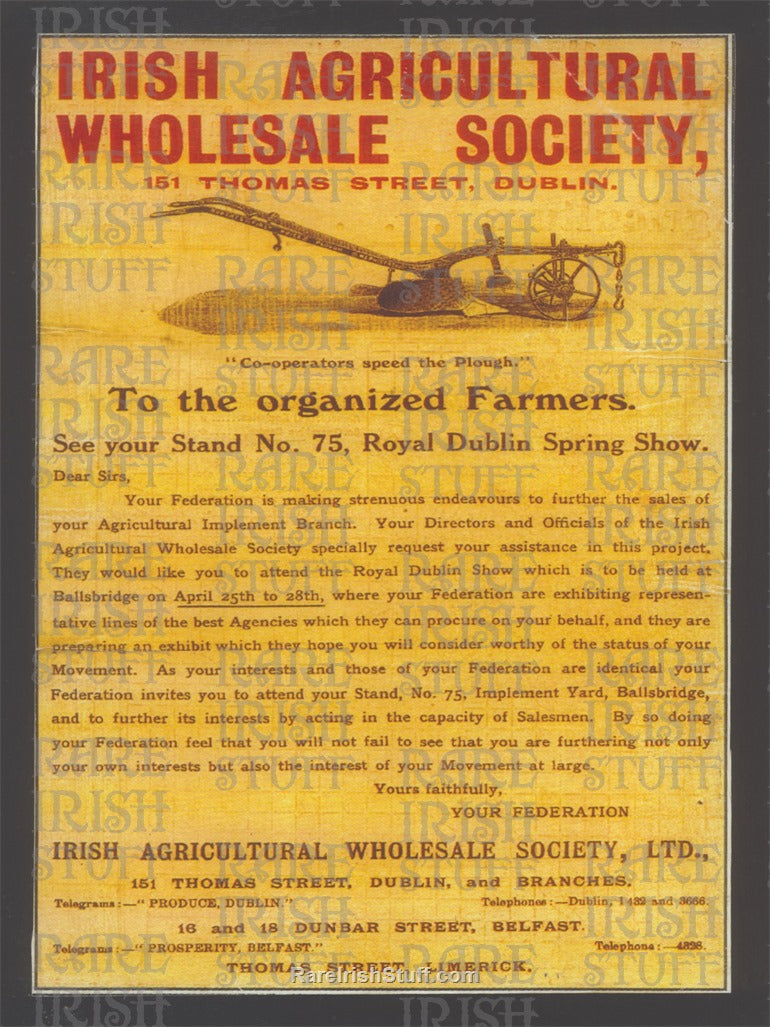 Irish Farmers Agriculture Society Poster Limerick, Dublin, Belfast
