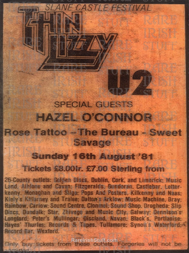 First Slane Castle Concert Poster - Thin Lizzy & U2, 1981