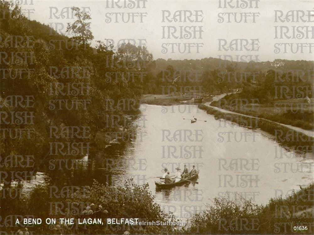 'A Bend on the River Lagan', Rowing, Belfast, Co. Antrim, Ireland, Old