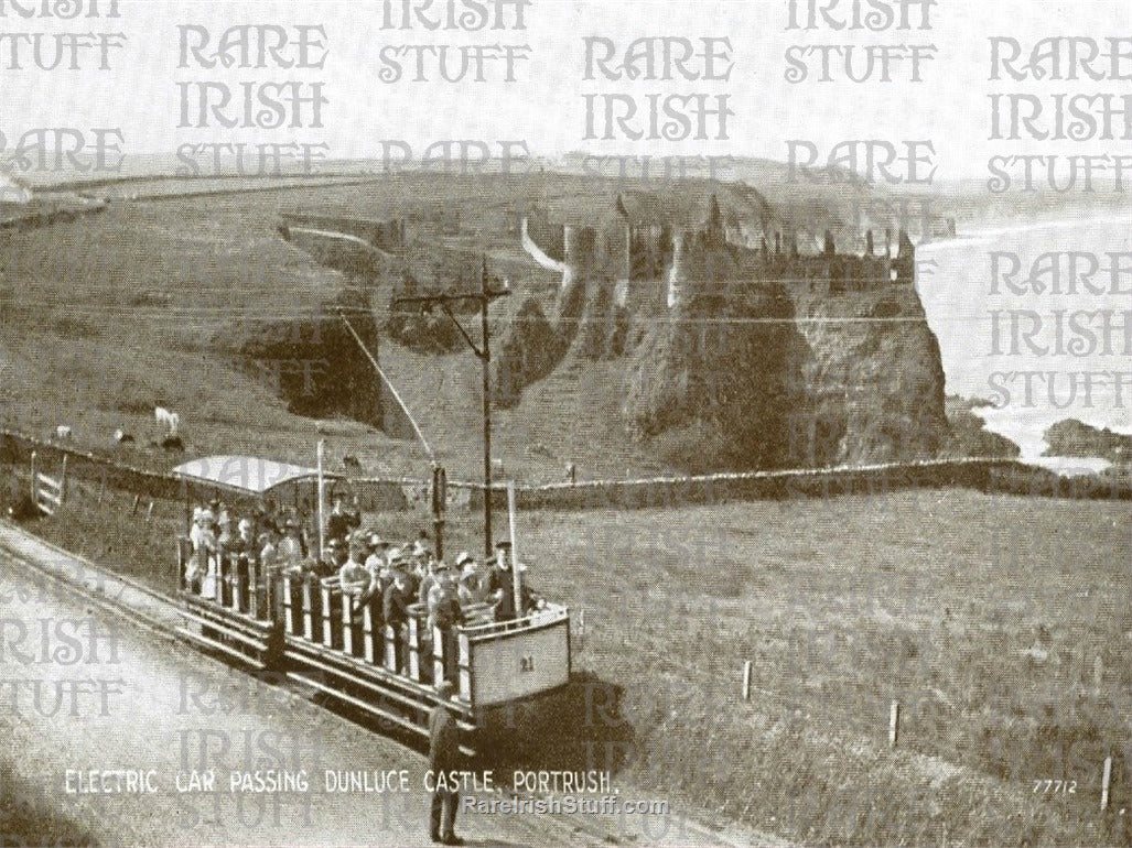 Electric Car Passing Dunluce Castle, Co. Antrim, Ireland 1914