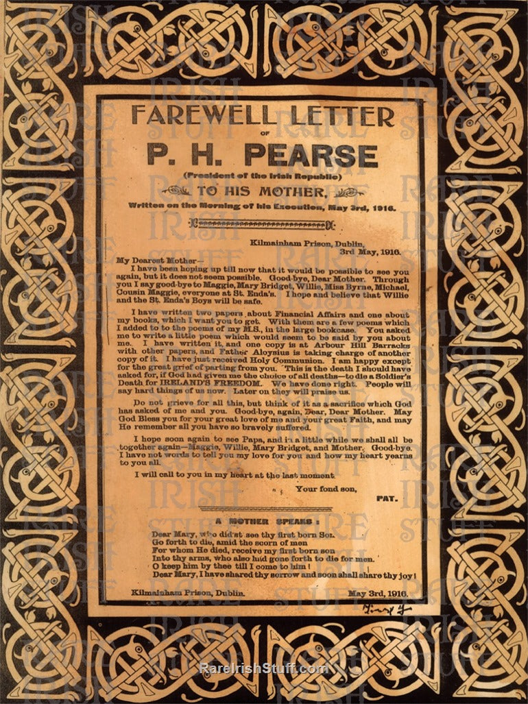 Padraig Pearse Farewell Letter to Mother, Celtic Surround, Easter 1916