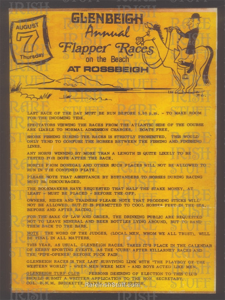 Rules for the Annual Horse Race at Rossbeigh Strand in Co. Kerry, 1950's