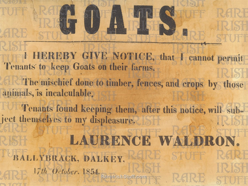 Landlords Notice - No Goats On Farms - Dalkey, Ballybrack, 1854
