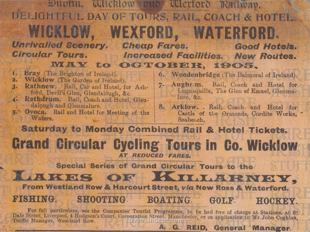 Delightful Day Tours of Ireland - Dublin, Wicklow & Waterford Railway, 1905