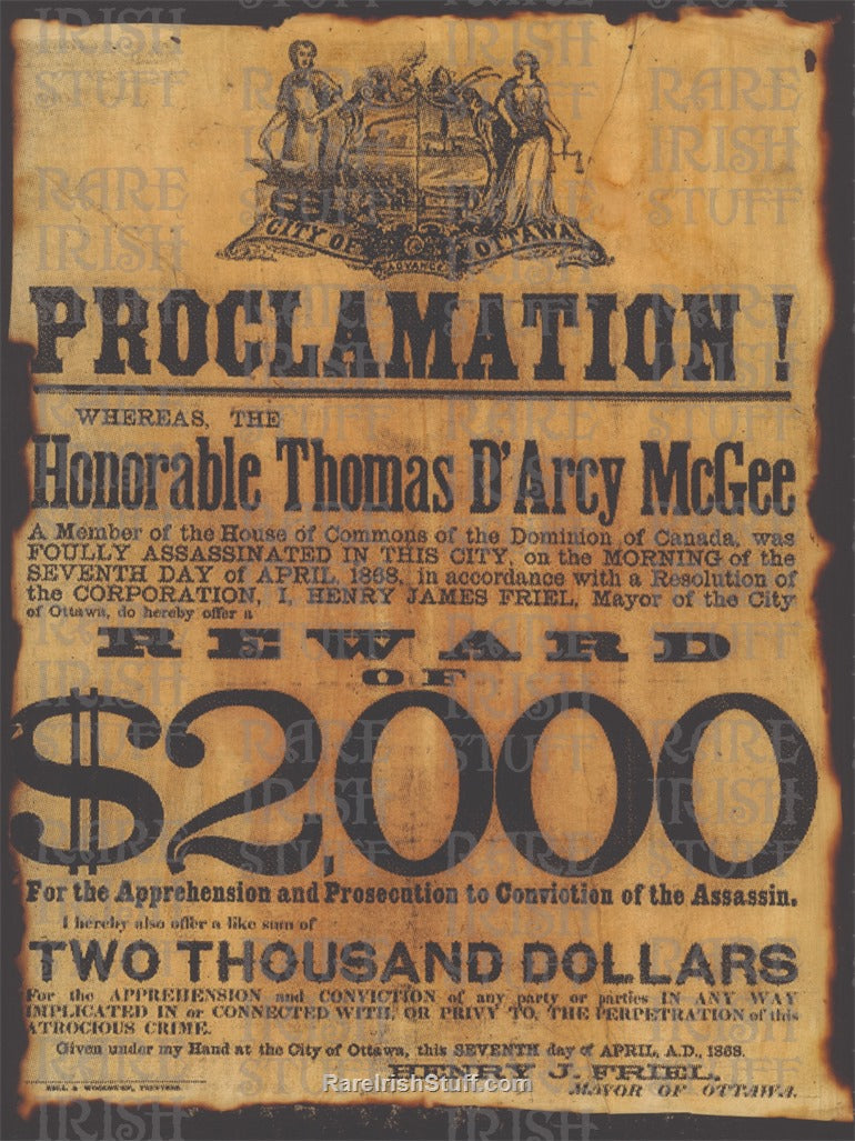 $2000 Reward for Murder of Thomas Darcy McGee, 1868