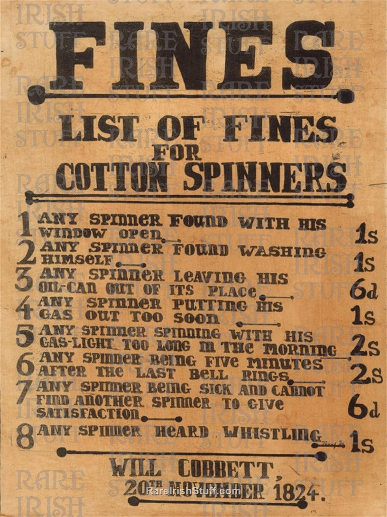 List of Fines, Factory Staff Notice, Dublin, 1824