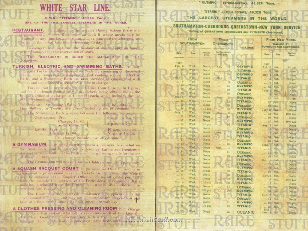 Sailing Schedule For Titanic & The Olympic 1912, The Worlds Largest Ships
