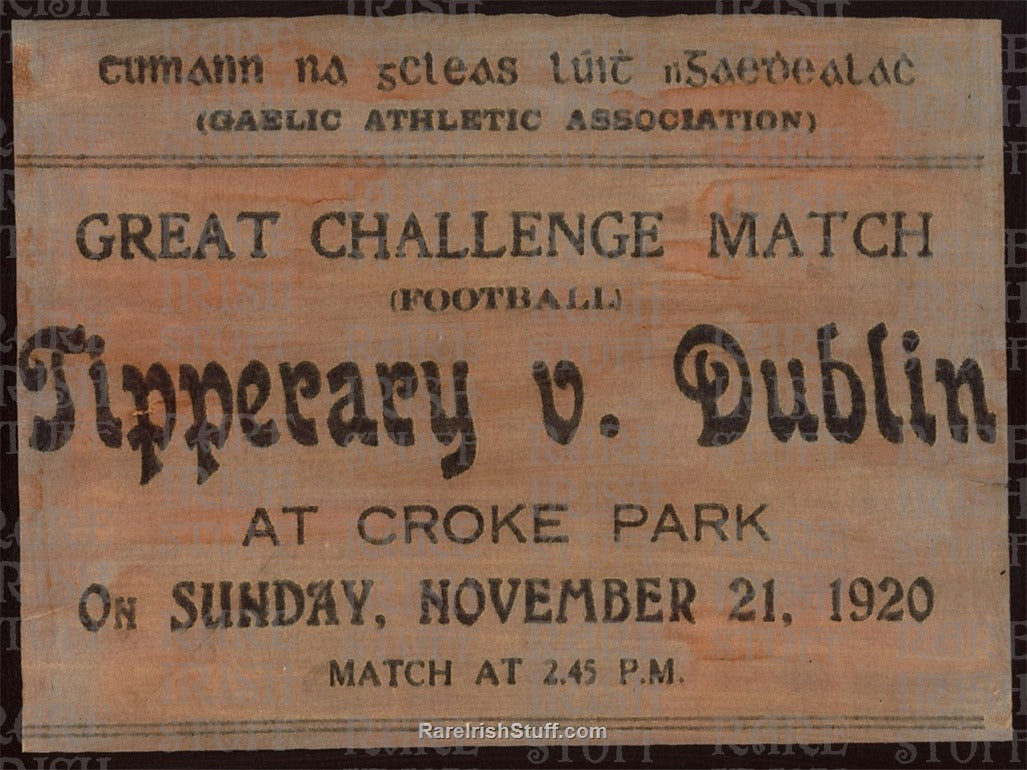 Tipperary V Dublin GAA Ticket, Bloody Sunday, Croke Park, 1920