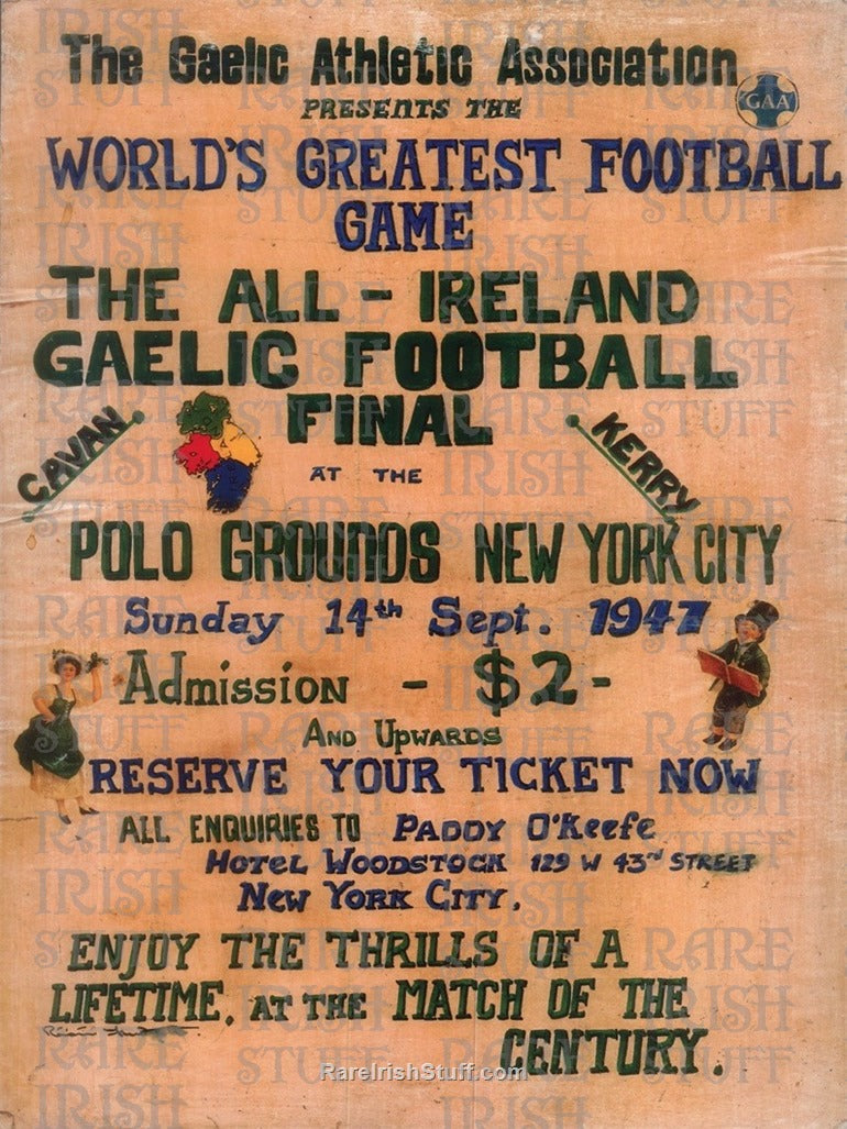 GAA All Ireland Final Poster, Cavan V Kerry, New York, Famine Anniversary, 1947