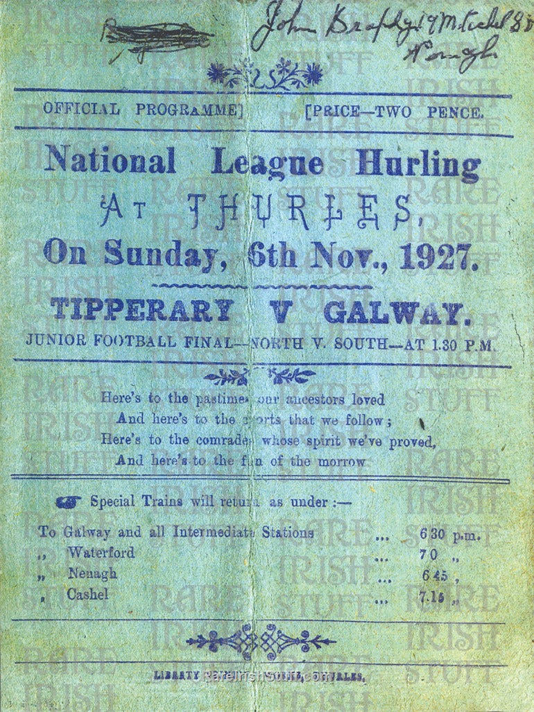 National Hurling League Tipperary V Galway, Thurles, 1927