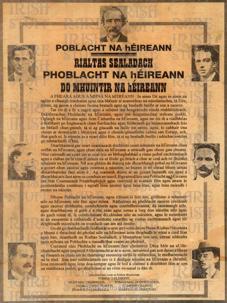 1916 Rising Proclamation in Irish/ As Gaeilge with Leaders Surround
